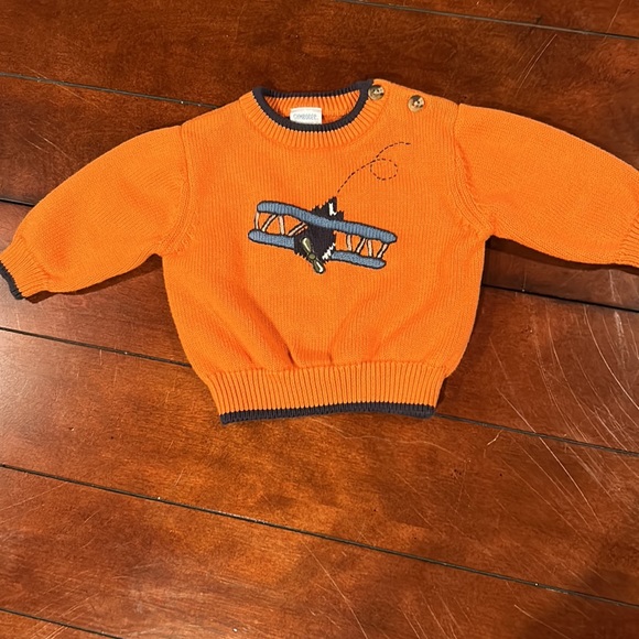 Gymboree 2005 Fly Boys Orange Bi-plane 100% cotton airplane sweater 3-6 months - Picture 3 of 12